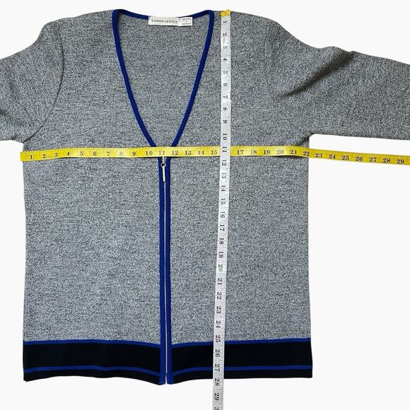 Karen Lessly Sweater Set Womens Large Zip Cardigan Sleeveless Top Gray Blue Trim - Picture 9 of 9